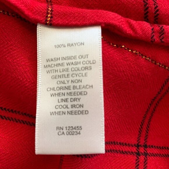 Lord & Taylor Red Plaid Button Up Flannel Top Adjustable Lace-up Back Sz S #55G - Picture 7 of 7